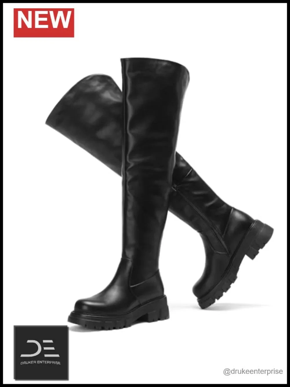 Over-the-Knee Thigh High Boots for Women, Chunky Lug Sole Low Heel, Faux
